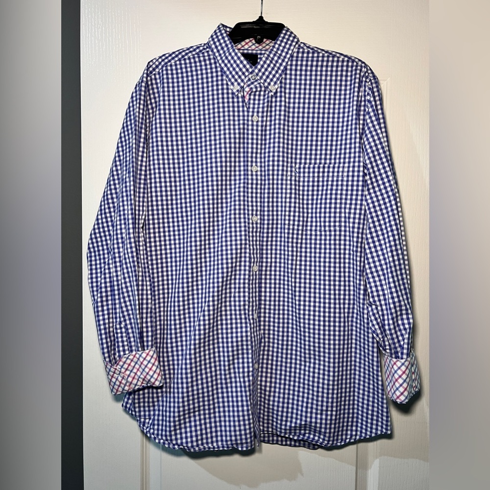 Tailorbryd Collection Men's Sz. XL Purple White Checkered Long‎ Sleeve Button Up
